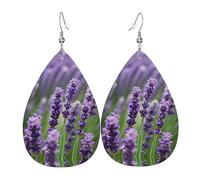 Purple Lavender Floral Flowers Print Leather Earrings - Dangle Drop Earrings, Lightweight Teardrop Jewelry, Costume Party Pendants