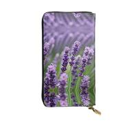 Purple Lavender Floral Flowers Print Leather Long Clutch Wallet – Fashionable Personalized Wallet, Multiple Card Slots, Gift Ready, Black, One Size