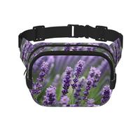 Purple Lavender Floral Flowers Print Square Double Layer bag Waist Bag Trendy Pack Travel Bag with Adjustable Bel, Black, One Size
