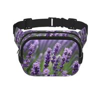 Purple Lavender Floral Flowers Print Square Waist Purse Double Layer Fanny BagTrendy Travel Waist Bag for Men and Women, Black, One Size