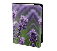 Purple Lavender Floral Flowers print Travel Wallet Passport Holder Case for Family Leather Passport Cover for Men Women, Black, One Size