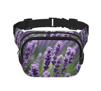 Purple Lavender Floral Flowers Print Waist Pack Square Waist Bag Workout Hiking Running Travel Gym Pretty Zipper Fashion