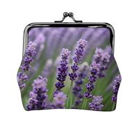 Purple Lavender Floral Flowers Printed Microfiber PU Leather Wallet Kiss Lock Mini Pouch for Lipstick Key Change Organization