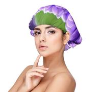 Purple Lavender Flower Adult's Satin Sleeping Cap - Women's Elastic Sleep Bonnet, Adjustable Overnight Hair Cover for Hairstyles, Black, One Size, Black, One Size