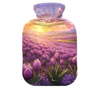 Purple Lavender Flower Garden Travel hot Water Bottle with Soft Cover, 2L hot Water Bags for Menstrual Cramps, Neck Shoulder Warmer, compresas calientes para el vientre