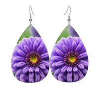 Purple Lavender flower Printed Teardrop Leather Earrings, Fashion Water Drop Dangle Accessory for Holiday Party
