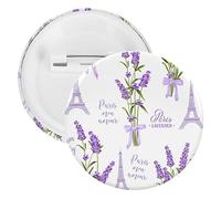 Purple Lavender Flowers Paris Eiffel Towers Seamless on White 5 PCs Round Tinplate Badge, Badge Lapel Tie Pin, Lightweight Button Badge for Women Men Office Worker Teacher Student Decor