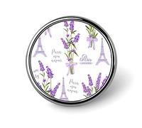 Purple Lavender Flowers Paris Eiffel Towers Seamless on White Round Badge Smooth Surface Lapel Tie Pin, Lightweight Badge for Women Men Office Worker Nurse Teacher Student Shirts Backpack