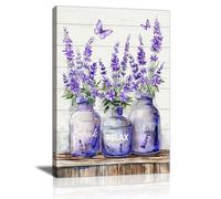 Purple Lavender in the Vase Framed Canvas Wall Art Prints, Soak Relax Unwind Calm Wall Pictures Vintage Floral Butterfly Poster Painting on Canvas Home Decor for Spa Yoga Bedroom Living Room 30×40cm