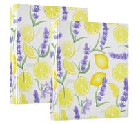 Purple Lavender Lemon Yellow White 1.5 Inch Binders 3 Ring Cute Binder Three Ring with Anti-Slip Clip D Ring Binders for Work School Office, 2 Pack