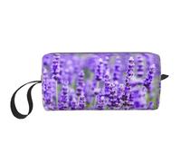 Purple Lavender Print Foam Padded Cosmetic Case Simple Organizer Pouch Lightweight Travel Bag for Space Saving