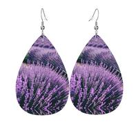 Purple Lavender Print Teardrop Earrings For Women Leather Dangle Earrings Jewelry For Birthday Party Valentine