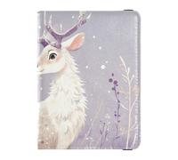 Purple Lavender Reindeer Leather Passport Holder Cover Wallet Vaccine Case Protector Cover Passport Holder Combo with Vaccine Card Slot Waterproof