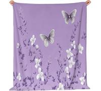Purple lavender Throw Blanket Butterfly Microfiber Fleece Blanket Warm Soft Single Plush Throw Blankets for Sofa Couch Bed Sofa Chair, Flannel Blankets 130 x 150 cm for Kids Teens L783