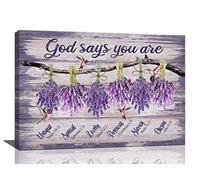 Purple Lavender Wall Art God Says You Are Wall Decor Rustic Hummingbird Lavender Pictures Canvas Prints Motivational Framed Modern Artwork for Women Home Living Room Bedroom Bathroom 24"x16"