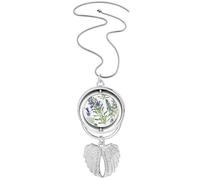 Purple Lavender Watercolor Flower Pendant Angel Wings Rotating Necklace Jewelry