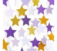 Purple-Lavender White-Gold Party-Decorations Star Garland - 62ft Streamers Hanging Banner,Girl Birthday Wedding Twinkle Twinkle Little Star Baby Bridal Shower Graduation Decor Hugtmr