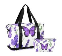 Purple Lavender with Butterflies Gym Bag Sports Duffel Bags with Toiletry Bag for Workout Multifunctional, Purple lavender with butterflies, One Size
