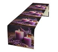 Purple Lavender with Candles Linen Table Runner 72 Inches Long Farmhouse Table Runners Dining Table Dresser Runner Scarves Tabletop Decoration for Kitchen Home Party Holiday