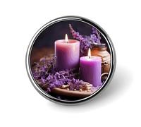 Purple Lavender with Candles Round Badge Personalized Metal Lapel Pin Badges Fit Clothing Bags Hat Humorous Printed Brooch Badge Party Decorations Accessories for Men Women