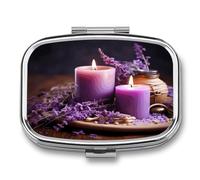 Purple Lavender with Candles Weekly AM/PM Pill Organizer.Waterproof Portable Compact Travel Pill Organizers.Small Pill Box for Medicine Holder for Vitamins Medication.