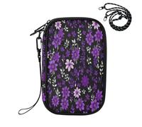 Purple-leaf Floral Pattern RFID Blocking Family Passport Holder, Waterproof Travel Document Organizer Wallet for Women Men, Credit Card Case Travel Essentials