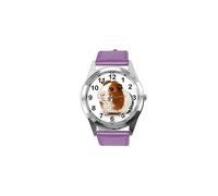 Purple Leather Round Watch for Guinea Pig Fans