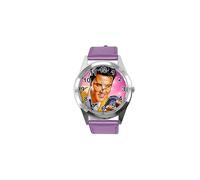 Purple Leather Round Watch for Rock and ROLL Fans E1