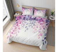 Purple Leaves Duvet Cover Set Single Size, Watercolor Leaf Botanical Bedding Set 135x200 cm, Quilt Cover with 1 Pillowcase, Soft Microfiber 2pcs, Zip 21D&-32