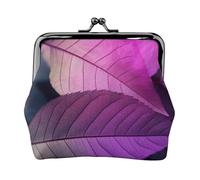 Purple Leaves Prints Coin Purse Kiss Lock Pu Leather Mini Pouch Wallet Change Bag for Women Girls Kids