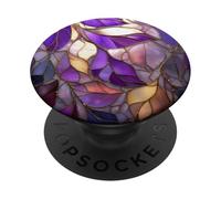 Purple Leaves Stained Glass Aesthetic Botanical Girly PopSockets Adhesive PopGrip