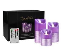 Purple LED Candles Flameless Flickering Battery Operated Electric Pillar Candle with Realistic Flicker Moving Flame with 2 Remote Controls & Timer, Real Wax Decorative Purple Trim | Home Decor Gift