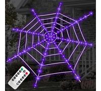 Purple Led Spider Web Lights-12 Ft Giant Lighted Cobweb With 120 Leds For Outdoor Indoor Halloween Party Porch, Yard & House Decor