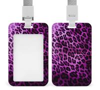 Purple Leopard ID Badge Holder Waterproof Card Protector Push-Pull Slot Work ID Card Holder with Lanyard Personalized Detachable Card Holders for Office Corporate Use