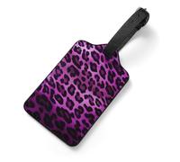Purple Leopard Luggage Tag PU Leather, Personalized Suitcase Tag with Name Card, Durable Travel Bag Identifier for Luggage, Backpack, Gym Bag, Aesthetic Travel Accessory