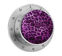 Purple Leopard Mechanical Kitchen Timer for Cooking 60 Min with Magnetic Backing Loud Alarm,Stainless Steel Wind Up Countdown Timer Cute Egg Timers for Cooking Studying Gaming Classroom Office Gym