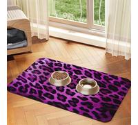 Purple Leopard Pet Feeding Mat Absorbent Pu Leather Dog Cat Food Mats Contain Spills Protects Floors, Anti-Slip Rubber Backing Dog Bowl Mats Easy Clean Pet Placemats 40x60cm