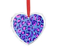 Purple Leopard Print Christmas Ornament Glass Heart Pendant Souvenir