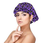 Purple Leopard print fashion Satin Silk Bonnet for Sleeping Women, Adjustable Double Layer Satin Hair Bonnet Night Sleep Cap for Curly Hair