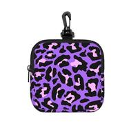 Purple Leopard Print, Square Zipper Storage Bag, Neoprene Coin Purse, Small Wallets, Change Pouch, Change Purse