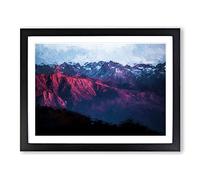 Purple Light Upon Mountain Tops In Abstract Modern Art Framed Wall Art Print, Ready to Hang Picture for Living Room Bedroom Home Office Décor, Black A4 (34 x 25 cm)