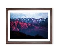 Purple Light Upon Mountain Tops In Abstract Modern Art Framed Wall Art Print, Ready to Hang Picture for Living Room Bedroom Home Office Décor, Walnut A2 (64 x 46 cm)