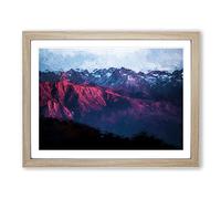 Purple Light Upon Mountain Tops In Abstract Modern Art Framed Wall Art Print, Ready to Hang Picture for Living Room Bedroom Home Office Décor, Oak A4 (34 x 25 cm)