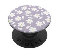 Purple Lilac - White Daisy Flower Floral Heart Leaves PopSockets Adhesive PopGrip