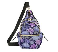 Purple Lilies Lavender Floral Crossbody Bag, Polyester Shoulder Sling Bag with Magnetic Front Pocket and Adjustable Strap