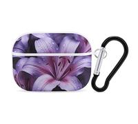 Purple Lily Flowers AirPods Pro 2 Case Cover, Shockproof Hard Shell Protective Case for Women Men, Compatible with Airpod Pro Case 2nd/1st Generation with Keychain-White
