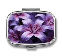Purple Lily Flowers Pill Box Pill Organizer Pill Case 2 Compartment Medicine Pill Organizer Small Pill Case Pill Container Pill Holder Cute Pill Box Mini Pill Case