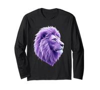 Purple Lion FACE Head Lavender Lions Lilac Colour Long Sleeve T-Shirt