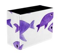 Purple Little Fishes Life Marine Dual-Compartment Pen Pouch - 2-Layer Sort-It Case, Hand-Washable Canvas, Sturdy Upright Walls, Mini Desk Caddy for Pens, Tools, Accessories