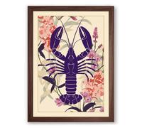 Purple Lobster in Bloom Vintage Framed Wall Art Print A1 (84.1×59.4cm) Walnut, Wall Decor for Living Room, Bedroom, Office & Home, Ready to Hang, Art Gift